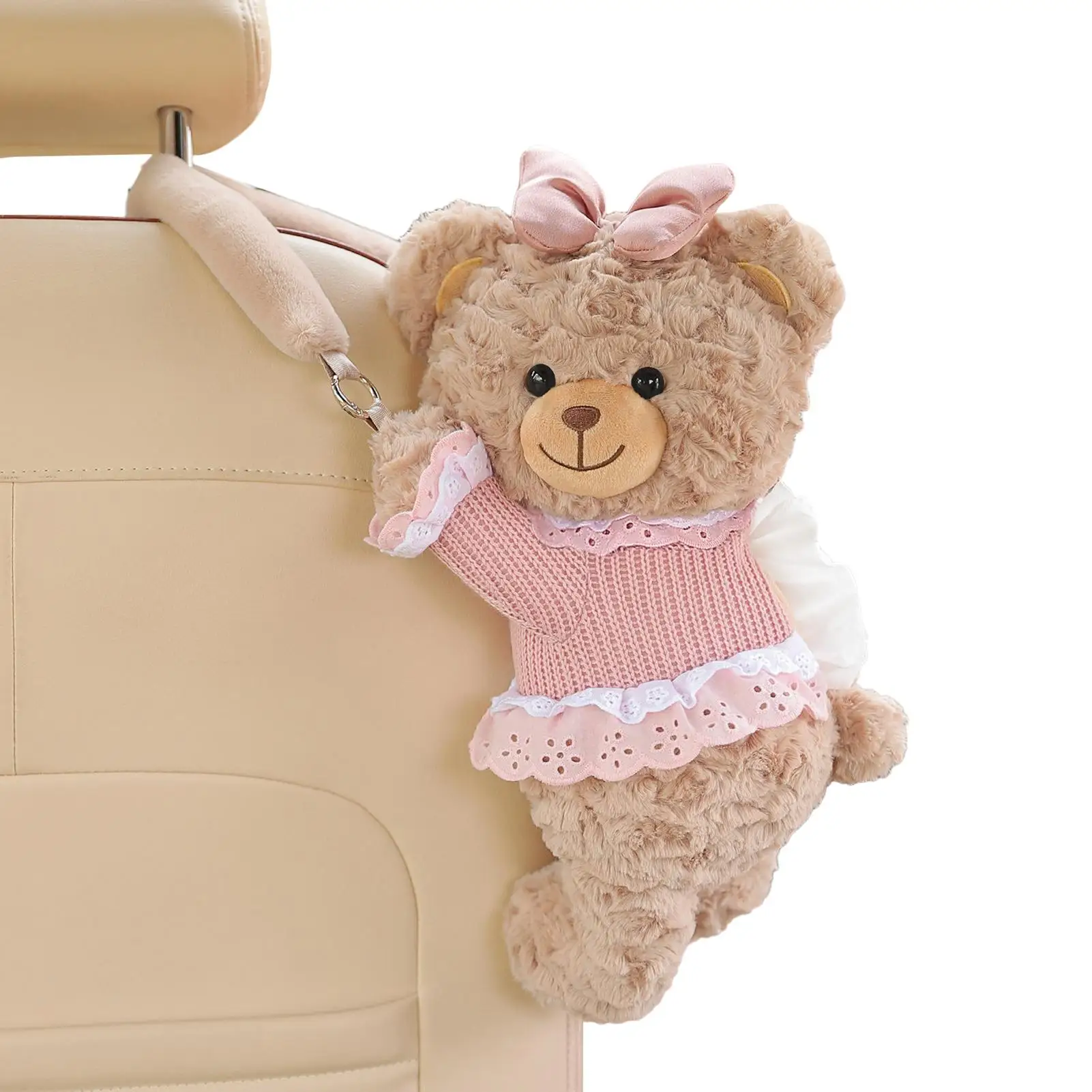 Car Tissue Box Bear Cartoon Hanging Tissue Box Armrest Box Paper Case Cute Bear Napkin Organizer For Car Interior Headrest