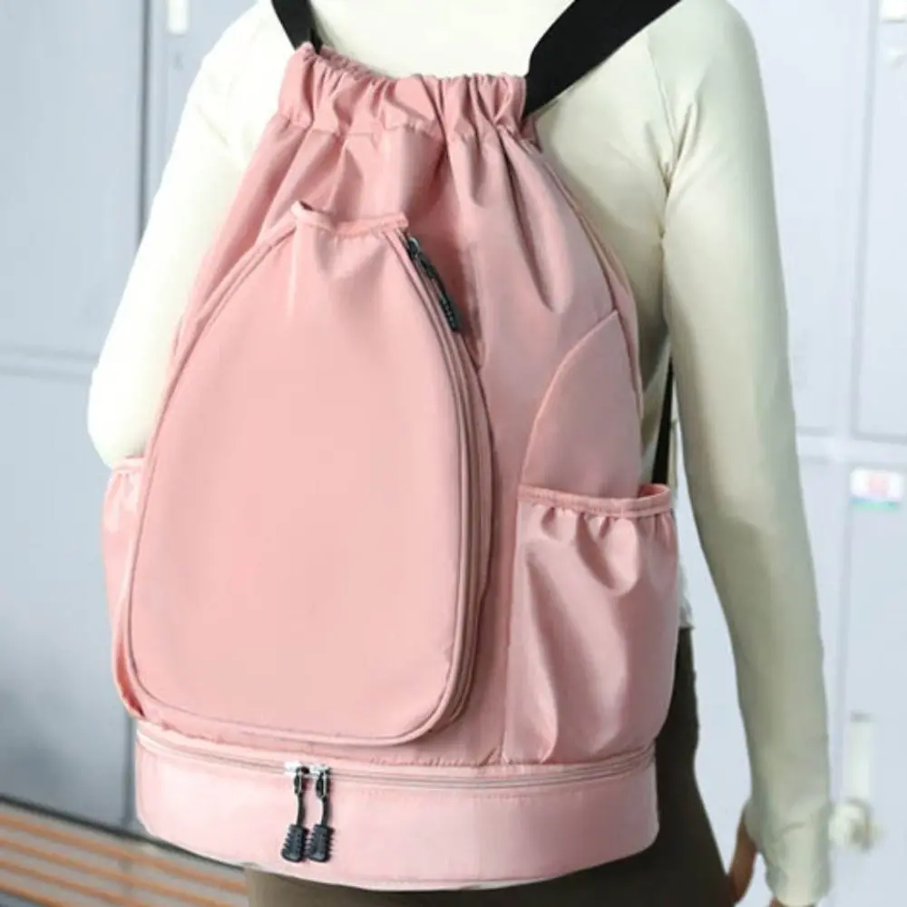 2 Rackets Tennis Racket Backpack Large Capacity with Shoes Pocket Gym Pack Casual Adjustable Strap Drawstring Fitness Bag