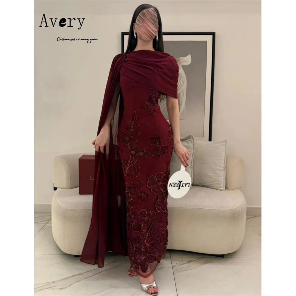 

Avery Customized Burgundy Fishtail Flower Ankle Elegant Women's Dresses for Wedding Party Luxury Woman Elegant Evening Dress