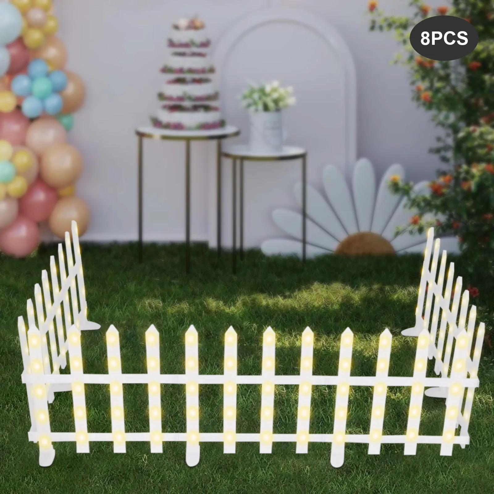 38*38cm/14.96*14.96in Decorative Garden Fence Panel Lights 160 LEDs 6W 5m Lead Wire Ground Plug Placement Type for Flower Bed Christmas Holiday Party Decoration, 8 PCS