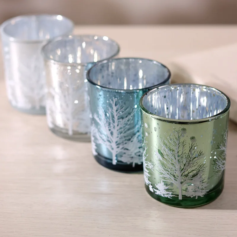 Candle Jar Candle Cup Glass Empty Cup Electroplated Candlestick Candle Holder Household Fragrance Christmas Candle Container