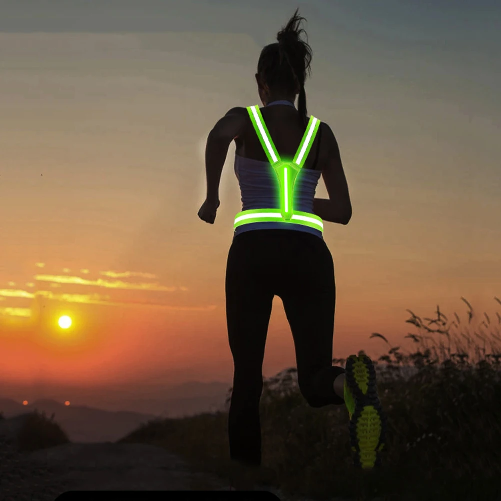 LED Reflective Vest Adjustable Glowing Reflector Straps Warning Lights for Children Adults Night Running Cycling Riding Vest