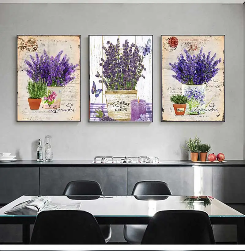 Painting Provence Scenery Wall Art Poster Oil Picture For Home Decor Living Room Picture Vintage Purple Lavender Canvas