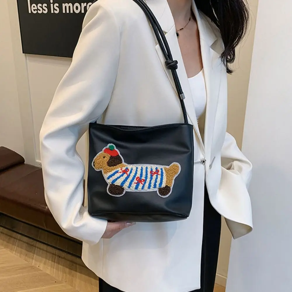 

Креативное полотенце, такса, щенок, сумка подмышки, однотонная сумка на плечо в корейском стиле с вышивкой, квадратная женская сумка с героями мультфильмов