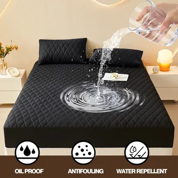 Black Quilted Thick Waterproof Fitted Sheet Mattress Cover Mattress Protector Queen King…