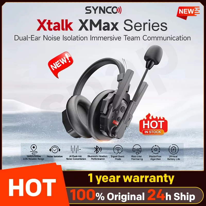 SYNCO Xtalk XMax Dual-Ear Noise Isolation Immersive Team Communication with One Button Remotes Fuction 24-hour Battery