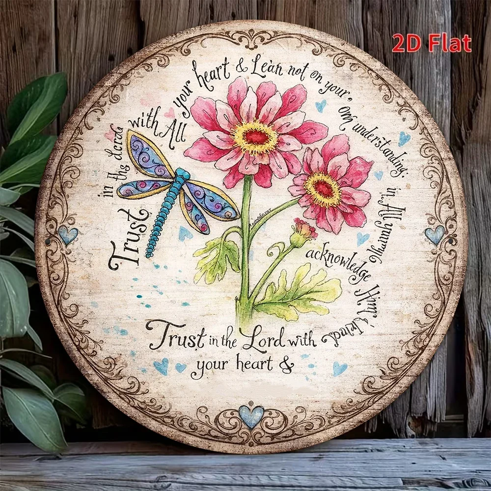CIFBUY Vintage 2D Flat Print Bible Verse Tin Sign Trust The Lord Dragonfly Floral Aluminum Wall Art Waterproof Durable Decor For