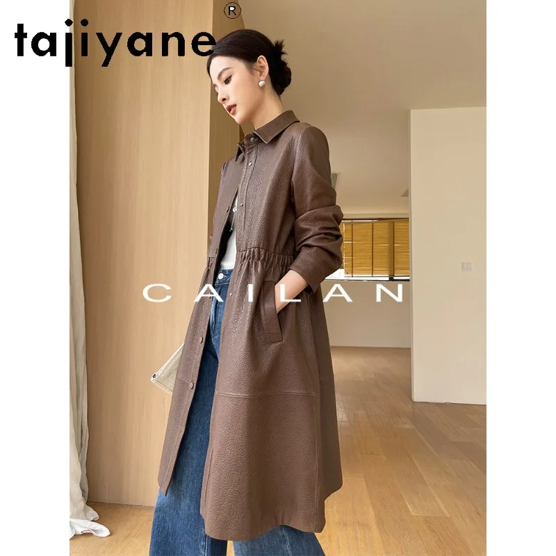 TAJIYANE Genuine Leather Jacket Women Litchi‑Grain Sheepskin Coats Slim‑Fit Outerwear Mid‑Length Jackets High Quality Дубленка