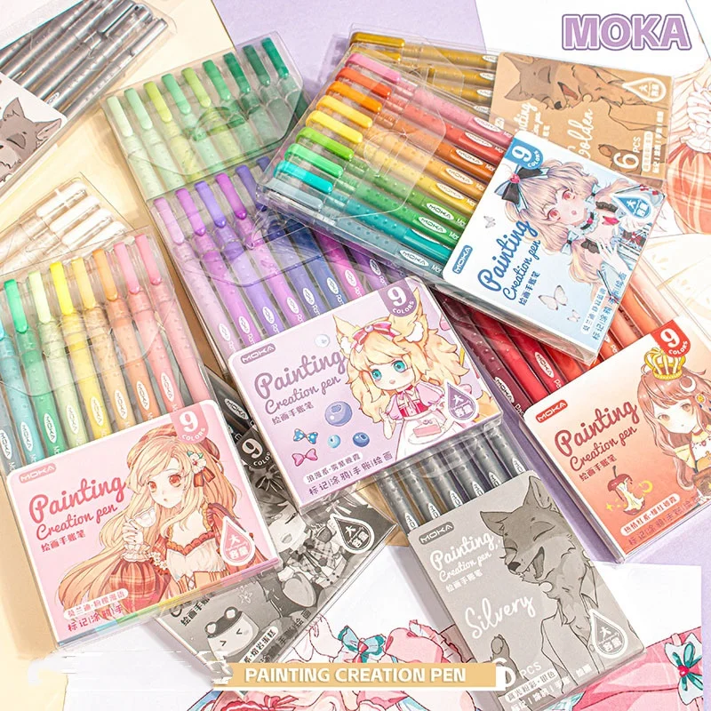 9-teiliges romantisches mehrfarbiges Stiftset mit Gel-Tinte, Vintage-Marker, Liner, 0,5 mm Kugelschreiber, Schreibwaren, Geschenk, F3091 – Detail 2