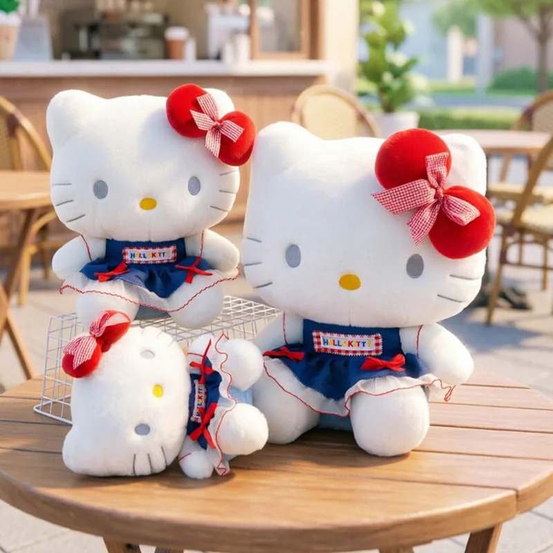 Plaid Denim Skirt Hello Kitty Plush Toy Doll Cute Bow Kt Cat Stuffed Toy Soft Fluffy Pillow Sofa Cushion Decor Birthday Gift