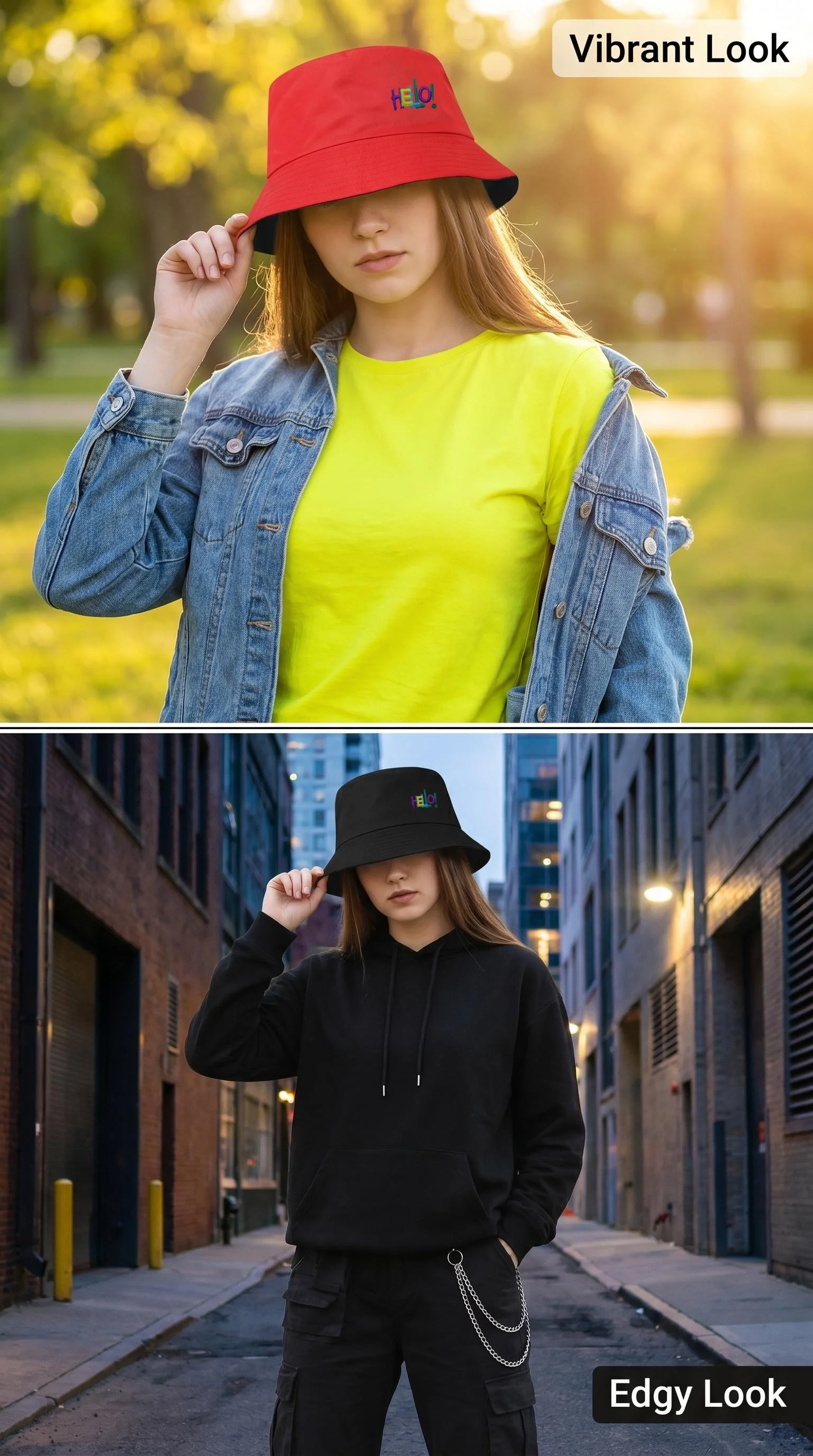 1PC Colorful HELLO Letter Embroidery Reversible Bucket Hat UV Protection Foldable Fisherman Hat