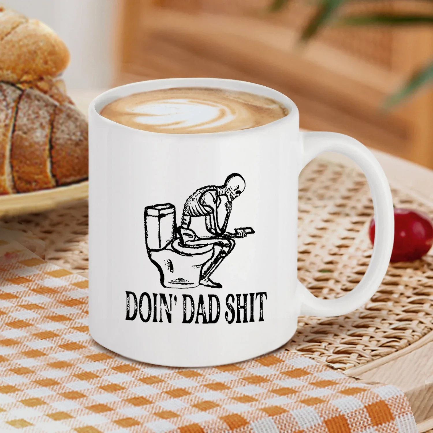 1pc, Dad Shit Funny Coffee Mug - Funny Skeleton Mug - 11oz Ceramic Tea Cup - Humor Mug For Dad Father's Day (White)