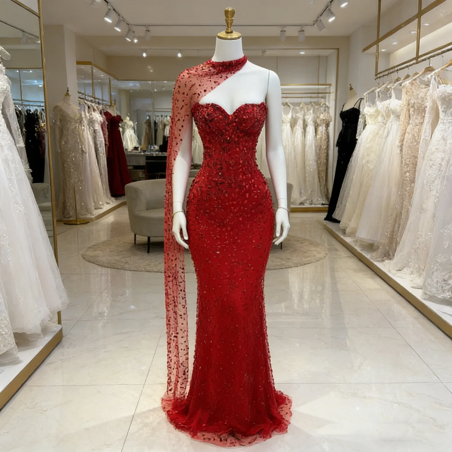 

Vintage Red Mermaid Evening Gown Sweetheart Corset Floor Length Women Wedding Guest Party Dress Formal Occasion Wear Customized