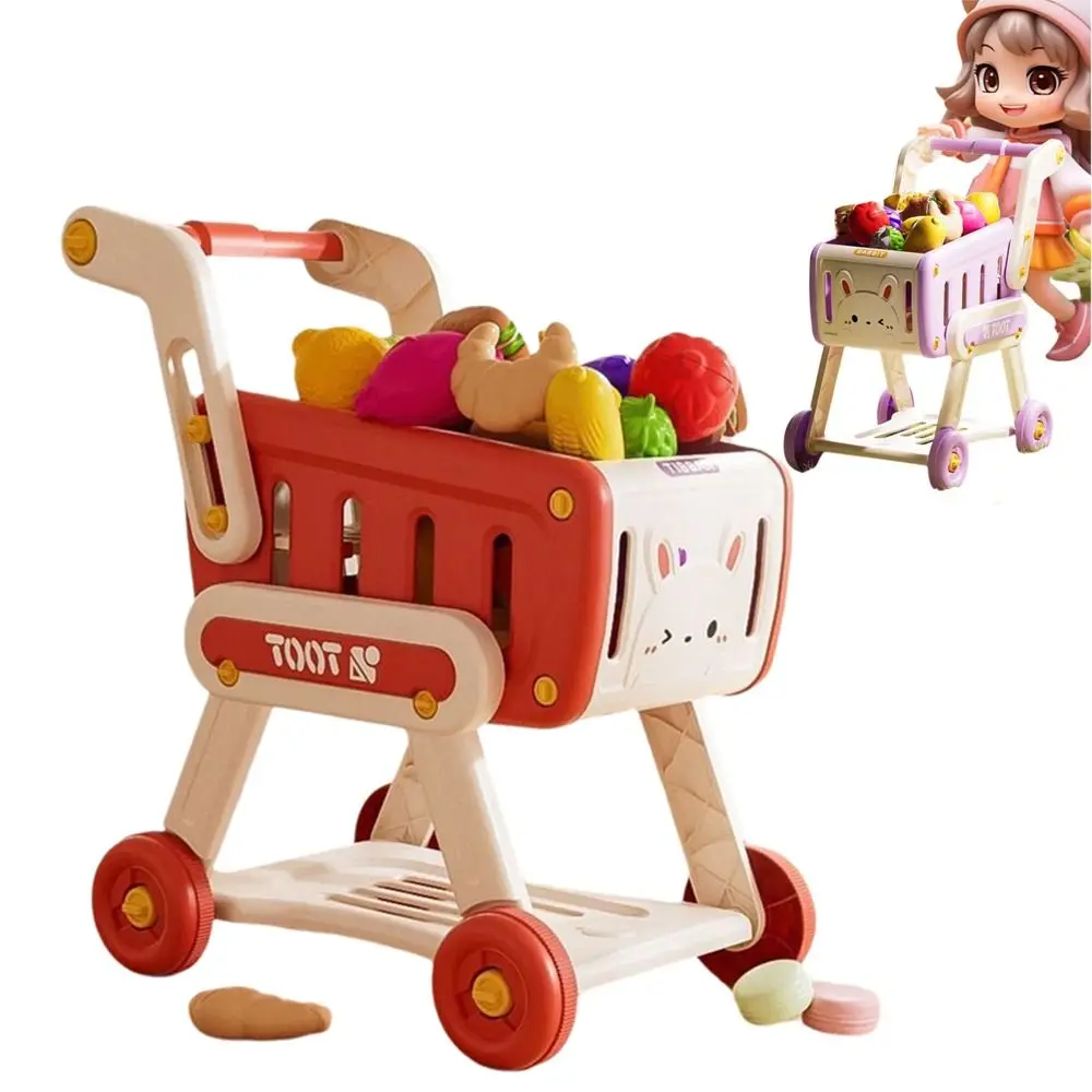 Multicolor Shopping Cart Toy Set 32PCS/Set Simulation Pretend Shopping Playset Toy 1 Trolley Storage Container