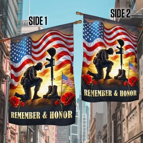 Memorial Day Remember & Honor Kneeling Solider American Flag Graden Flag XXH LLP LLX uui
