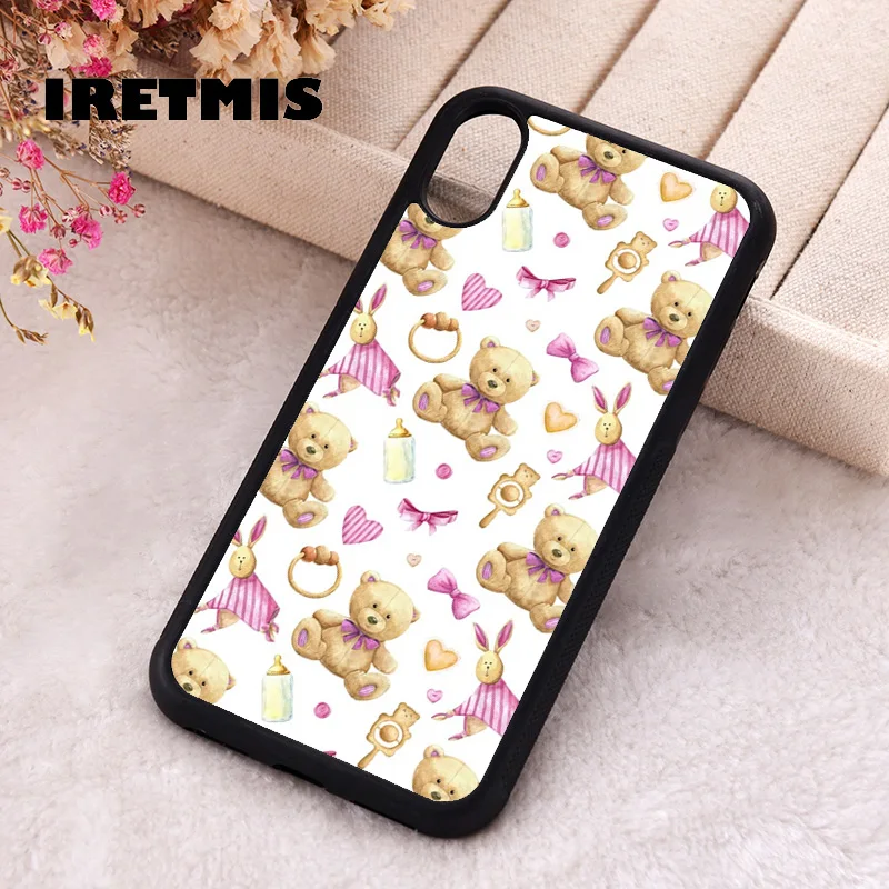 Iretmis Phone Cover Case For iPhone X XS Max XR 11 12 13 PRO MINI 14 15 16 Plus Rubber Silicone Pink Teddy Bear