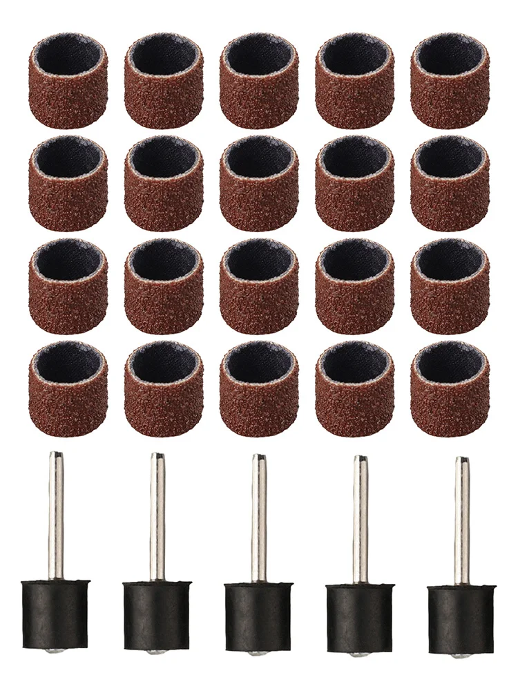 25Pcs/set Sanding Drum Ring With Rod Abrasive Rotary Grinding Head 40-320# For Metal Wood Sculpture Nail Polishing Grinding