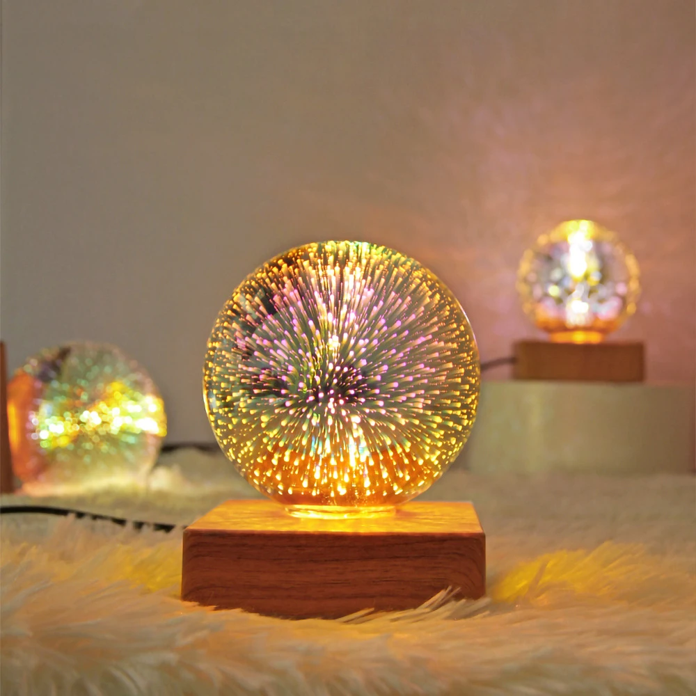 Lampada a sfera di cristallo 3D con incisione Laser Galaxy Planet Moon Saturn LED Night Light Home Decor regalo per la festa del papà di san