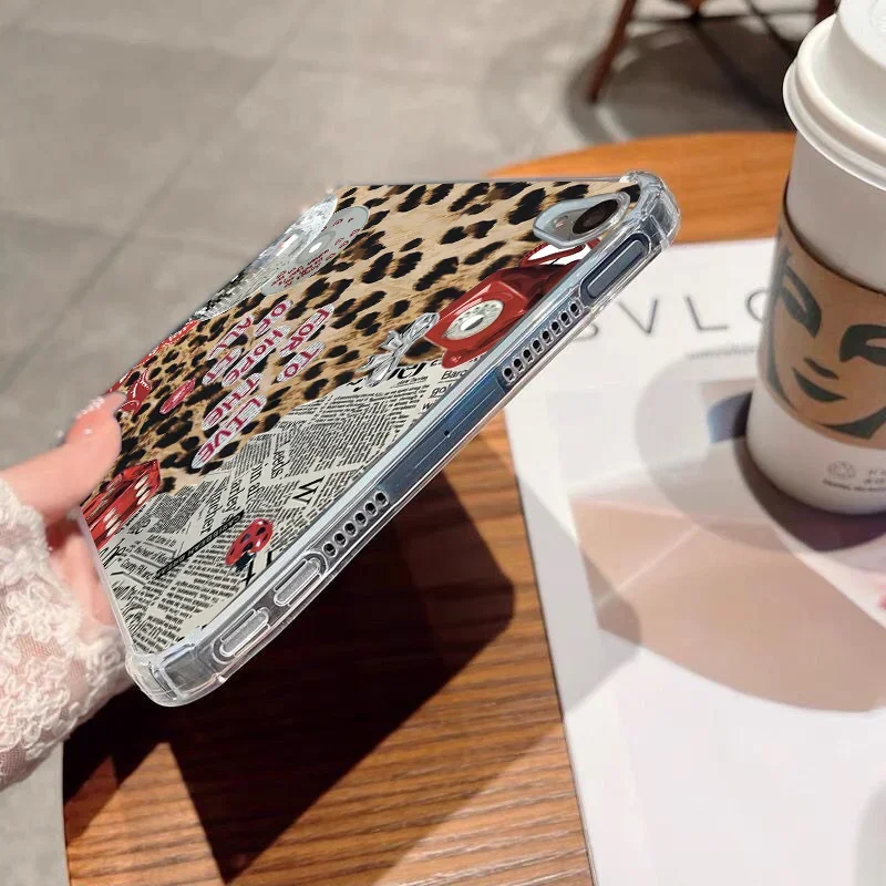 투명 TPU 케이스, 섹시한 레드 립 레오파드, 아이패드 에어 5 2024 에어 6 11 아이패드 프로 11 13 10 세대 10.5 10.2 9 8 6 5 9.7 인치 미니 6