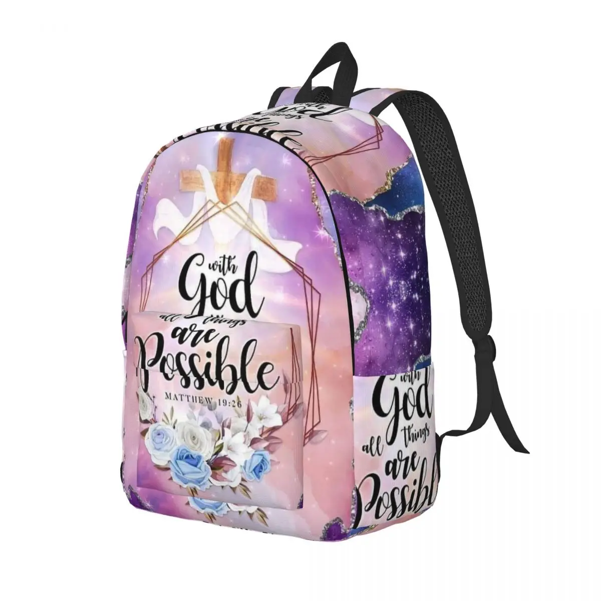

Bible Verse Floral With God All Things Are Possible 6 Backpack Daypack Large Capacity BookBag School Bag Shoulder Bag for Unisex