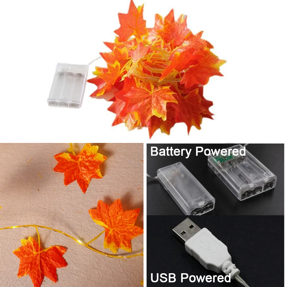 Lampu LED String Daun Eucalyptus Hijau Daun Maple 5V USB Daya Baterai Dekorasi Pernikahan Natal 2M 5M 10M Lampu Peri