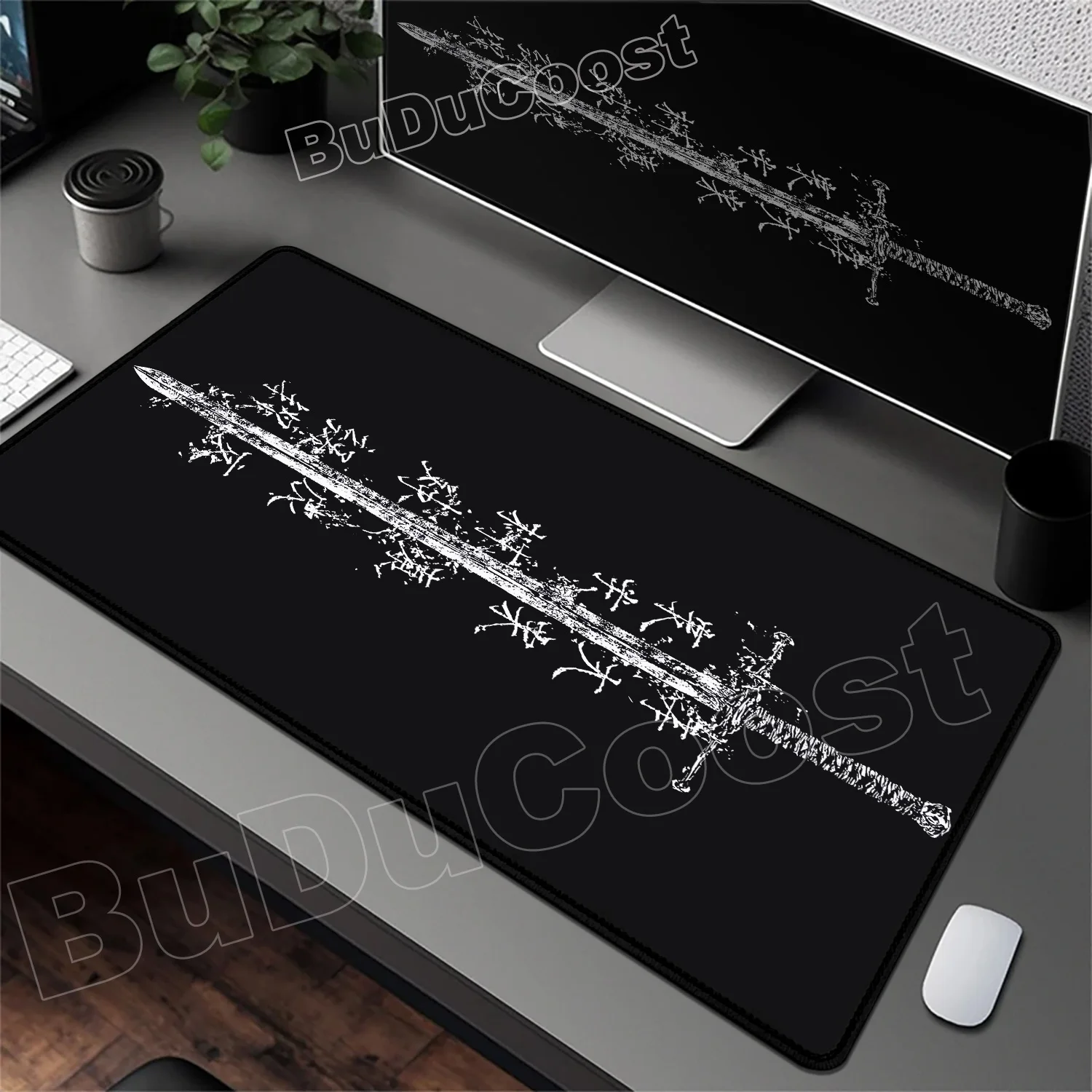 تصميم فتاة لحام السيف الرائعة مقاس كبير لوحة ماوس مطاطية مضادة للانزلاق XXL ملحقات ألعاب الكمبيوتر لوحة المفاتيح ديكور سطح المكتب حصيرة #2