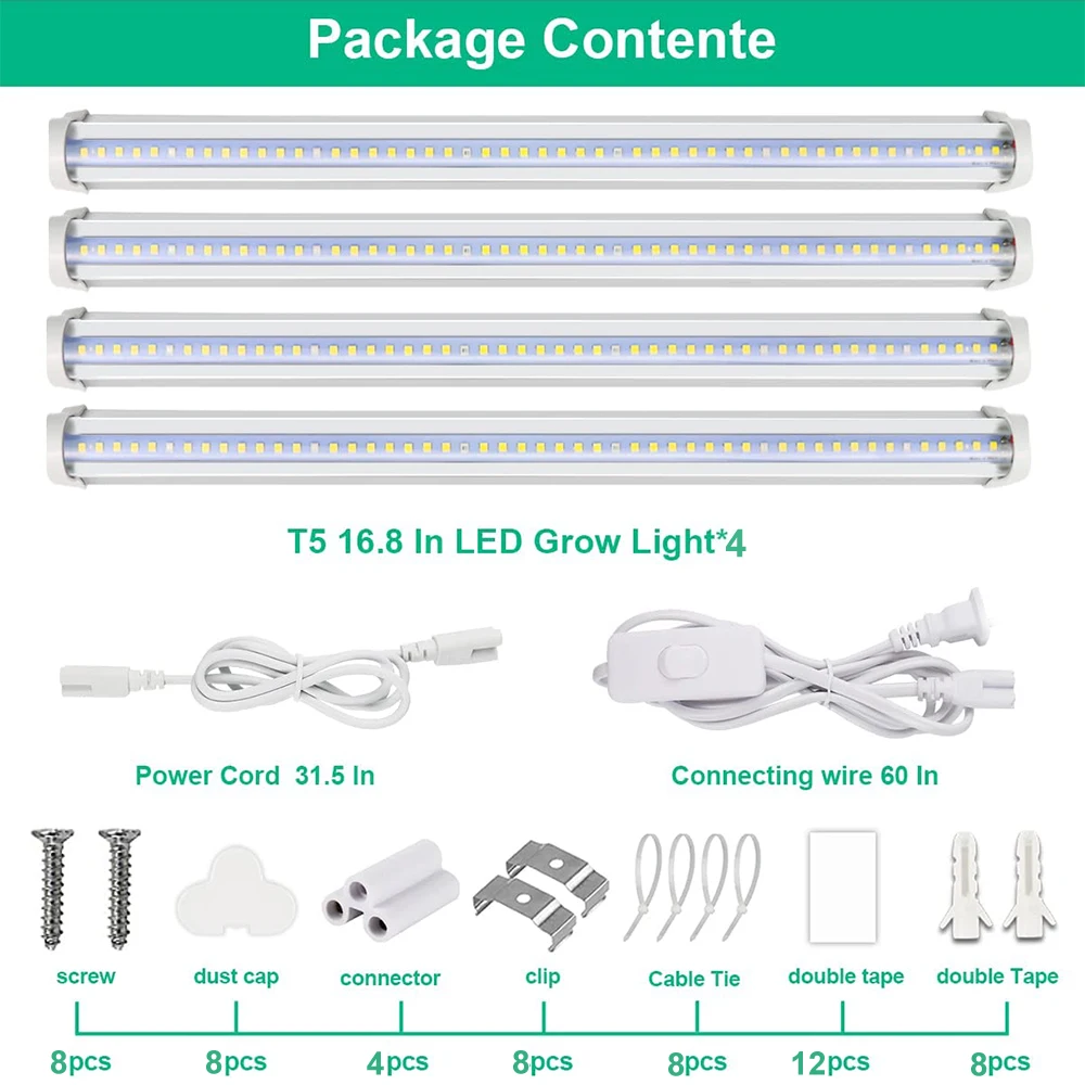 51LED T5 Grow Lights Red White Full Spectrum High PPFD Plants Light Strips Expandable Greenhouse Seedings Phyto Lamp Plug Mains