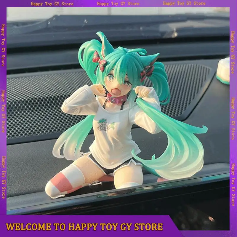 

12cm Pvc Hatsune Miku Cat Ears Sitting Posture Cute Figure Pajamas Kawaii Anime Figuring Miku Sitting Girl Model Collector Doll
