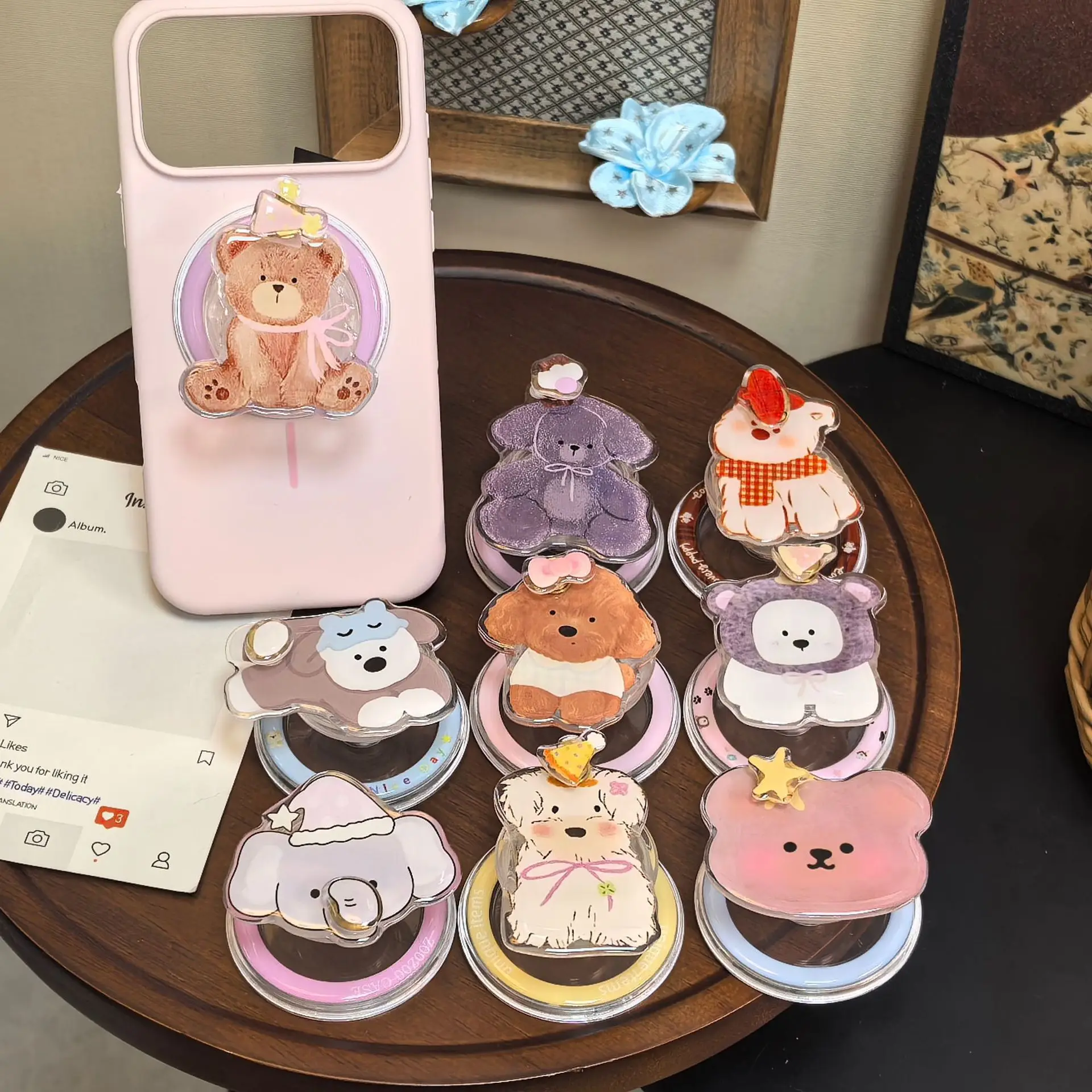 Cartoon Animal Rotate Magnetic Holder Korean Cute Phone Stand Grip Holder Support for iPhone Samsung Magsafe Universal Holder view 3