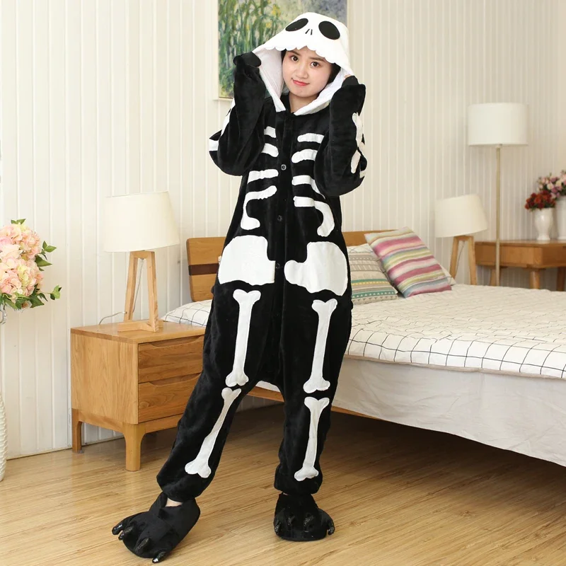 Dorośli Cartoon Onesies Kigurumi Unisex Anime Skeleton Cosplay Kostiumy na Halloween Christmas Party Kobiety Mężczyźni Piżama zwierzęca