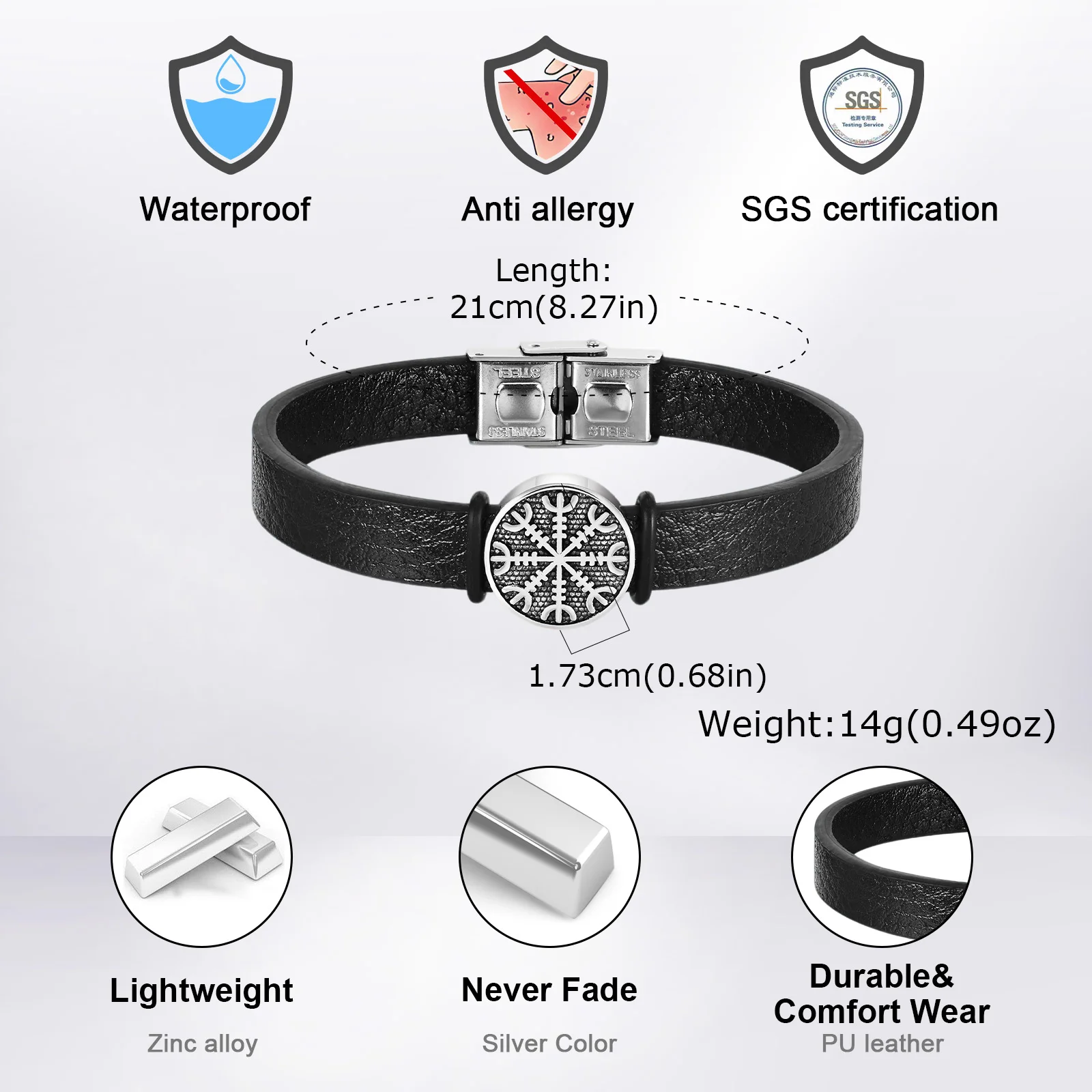 Vnox Herren Mehrschichtiges Lederarmband, Nordisches Wikinger-Kompass-Lebensbaum-Fußball-Perlenarmband, Schmuckgeschenk mit Magnetverschluss – Detail 7