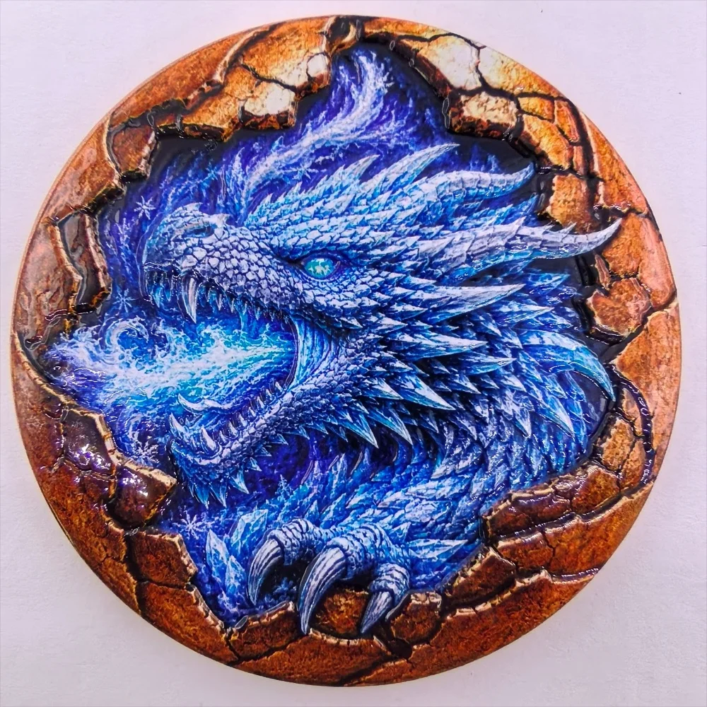 5 OZ .999 Pure Copper Ice Dragon Challenge Coin Cracked Shell Design Color Printed Mythical Dragon Collectible Souvenir Gift