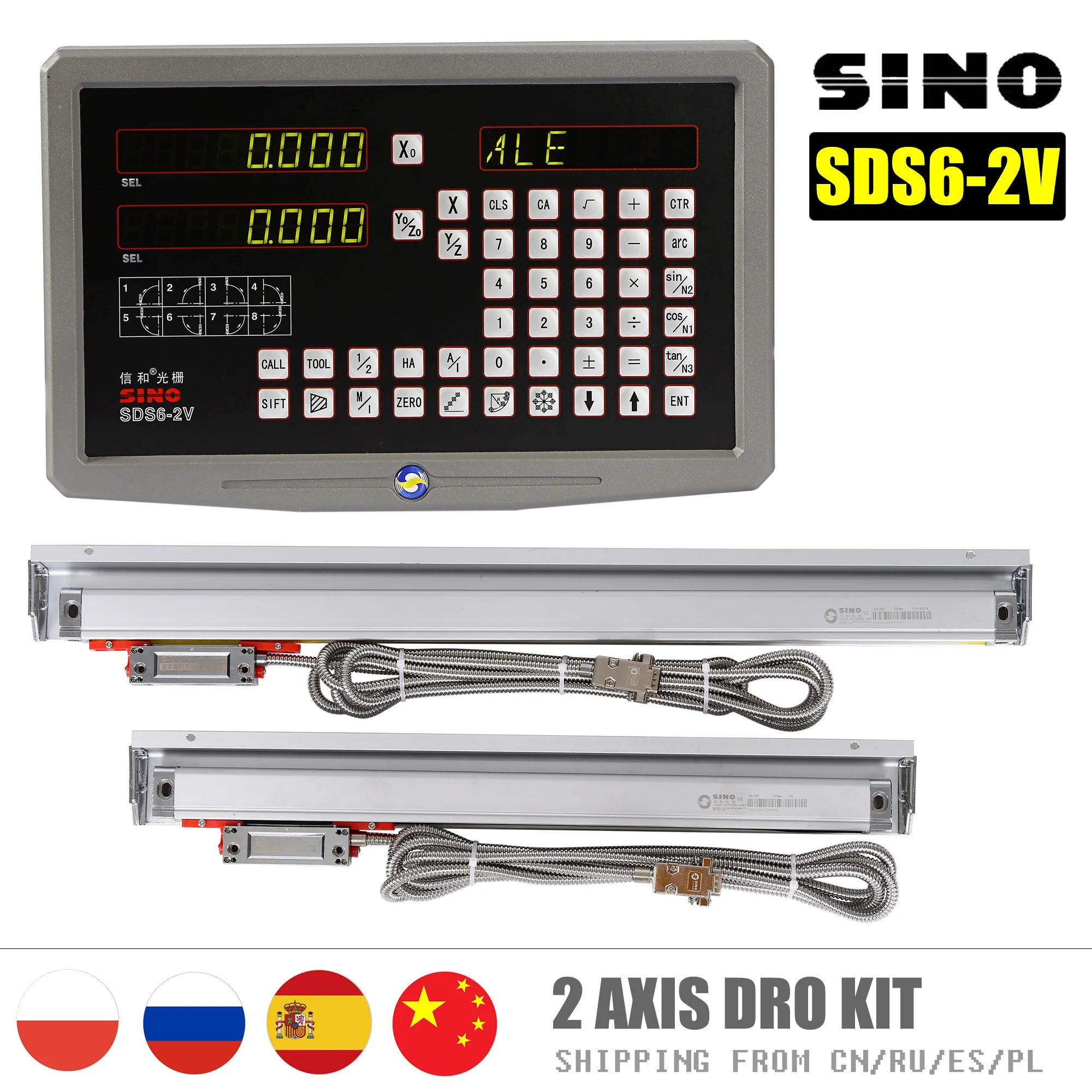 

Sino SDS6-2V DRO Kit 2 Axis Digital Readout And KA-300 0.005mm 70mm-1020mm Linear Scale Grating Ruler For Milling Lathe Grinder