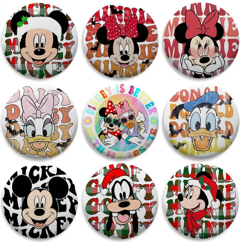 

Mickey Minnie Donald Duck Badges Round Exquisite Badge Brooches Creative Pins For Clothes Hat Backpack Gift Accessories