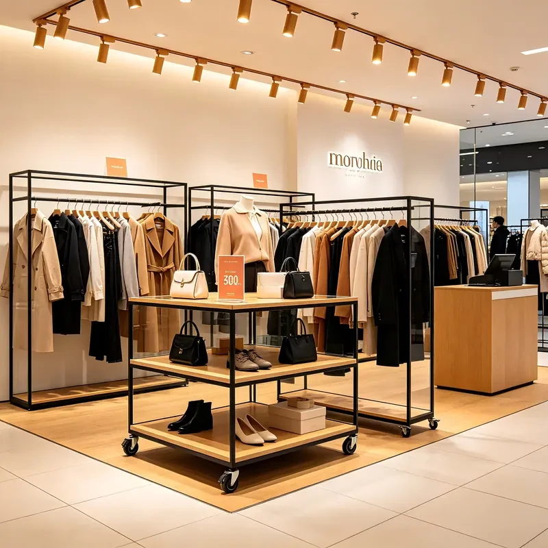 Rolling Clothing Rack 3 Tier Custom Stand for Garment Retail Display
