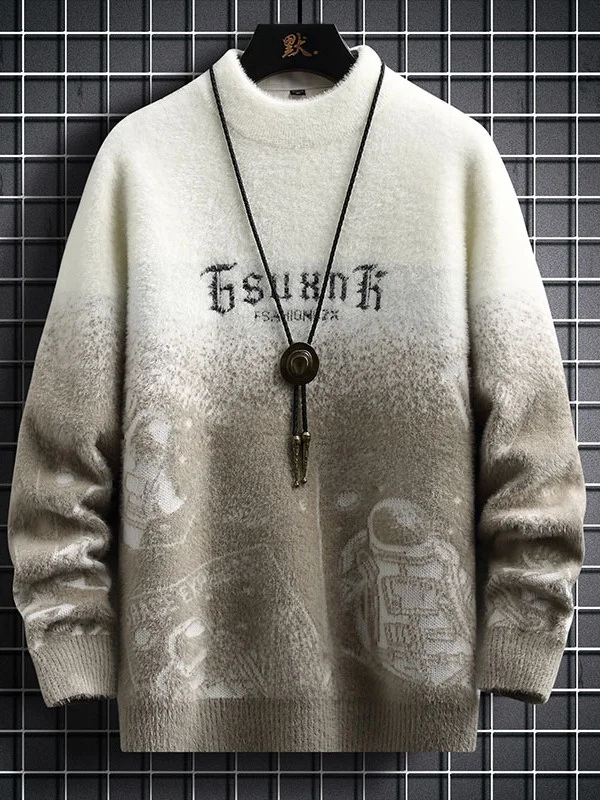 

Autumn Winter New f High Collar Boys Sweater adient Print Mink Knitted Warm Casual Long Sve Top for Teens Students