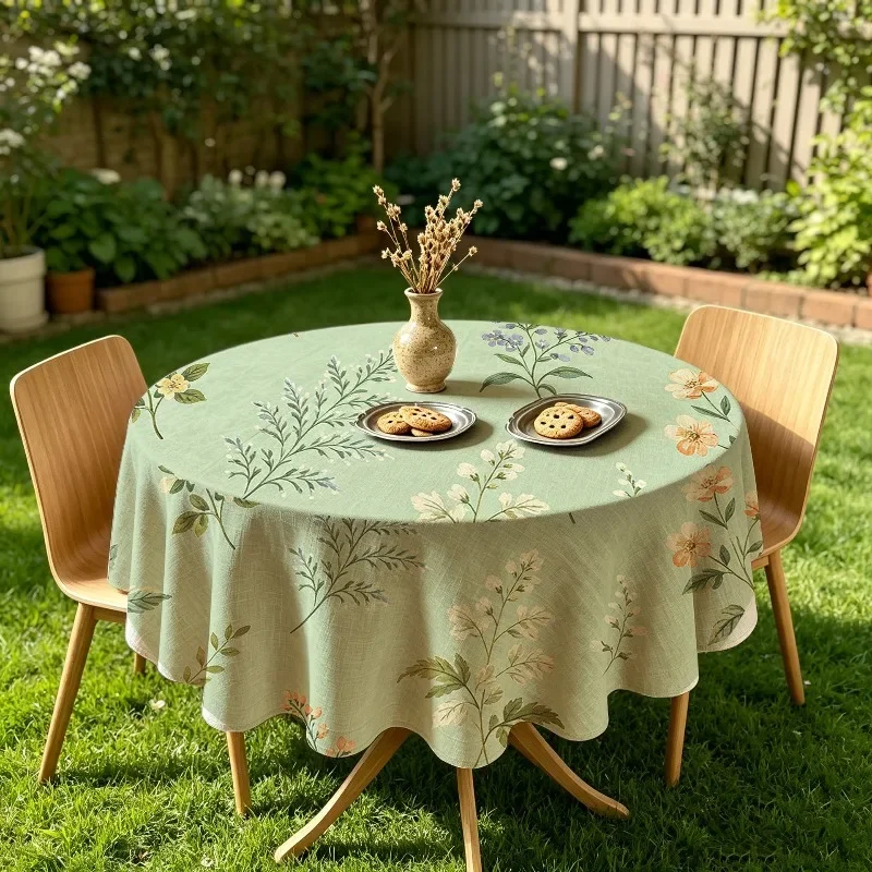 Pastoral Linen Round Tablecloth Anti Wear Stain for Round Tea Tables Floral Styles Fit Home Decor with Soft Pastoral Warm Tones