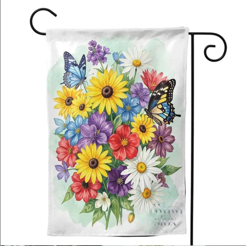 Garden Flag Colorful Floral Daisies Butterfly 12x18 Inch, Double Sided Seasonal Welcome Banner for Home Lawn Patio IIC