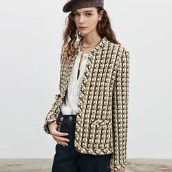 Runway-Tweed Jacket for Women, Small Fragrant Wool Blended Tweed Plaid Coat, Designer Clothes, Luxury Brand, Autumn and Winter