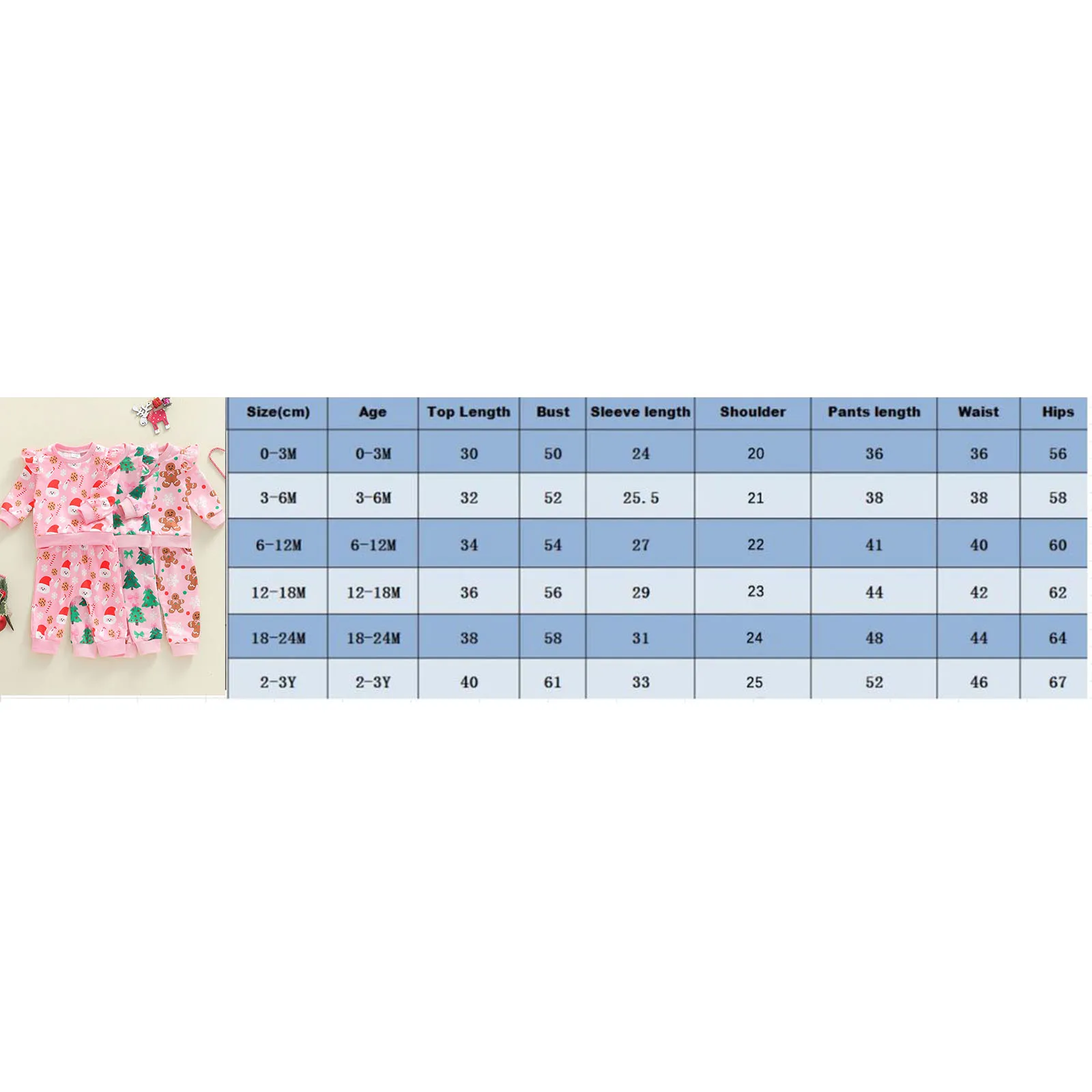 FOCUSNORM 0-3Y جميل طفل الفتيات عيد الميلاد الملابس مجموعات شجرة/سانتا طباعة كم طويل البلوز القمم + مرونة الخصر السراويل #4