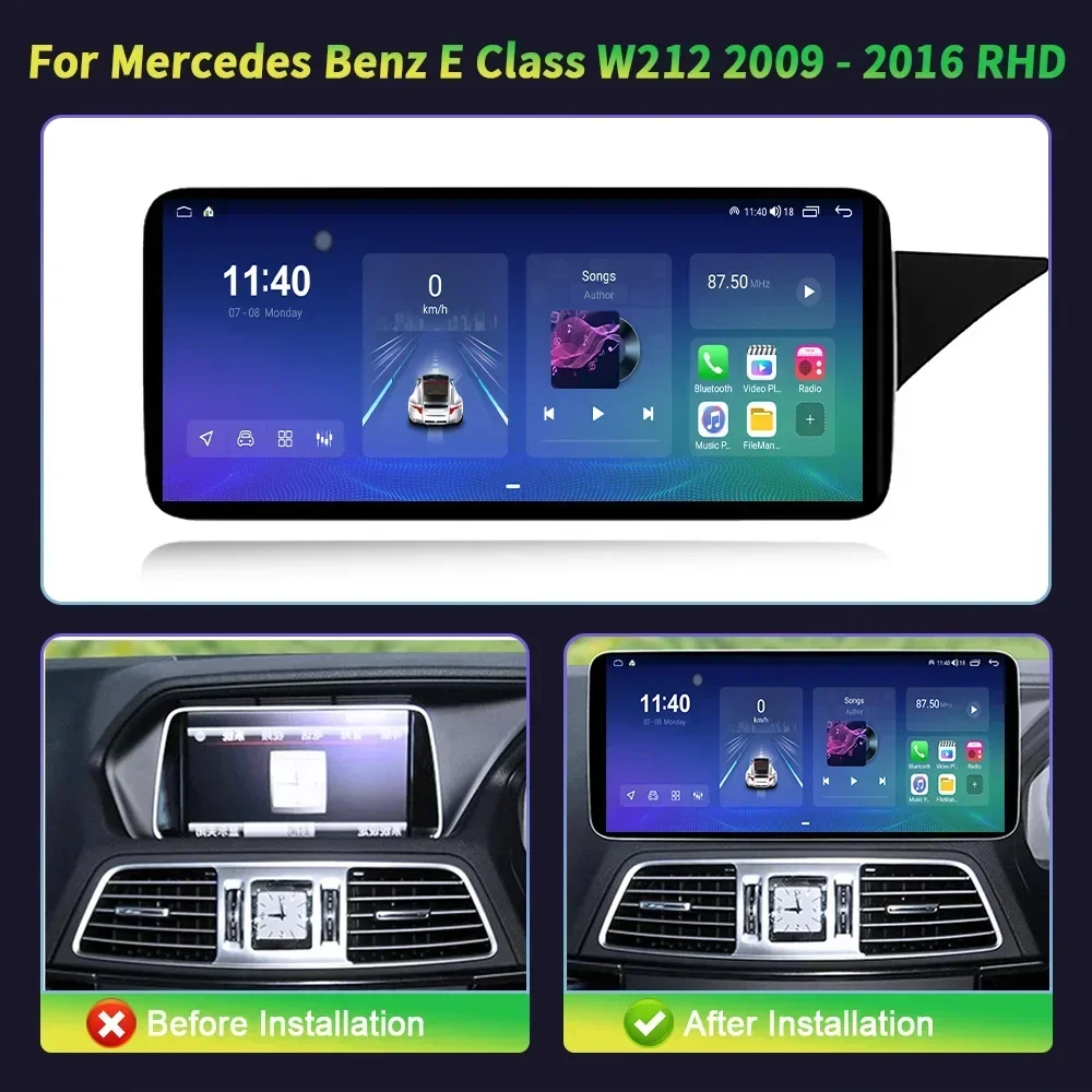 12.3‘’ For Mercedes Benz E Class W212 2009-2016 RHD Car Radio Android 14 Carplay Multimedia Navigation Screen Display