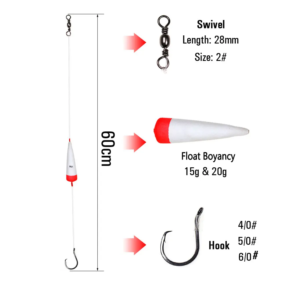 2sets Channel Flathead Catfish Fishing Catfish Rig Slip Float Carp Fishing Rigs with 4/0 5/0 6/0 Handmade Circle Hooks Bait Rigs