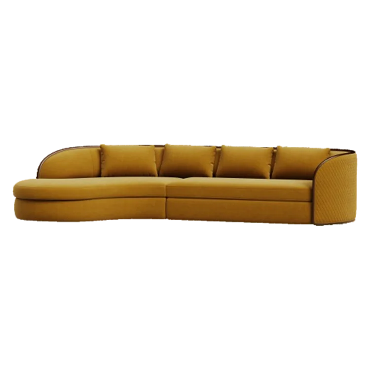 Compact Nordic Two Seater Sofa with Wood Legs Simple Curved Design in Soft Fabric for Villa and Studio Apartment Living Spaces