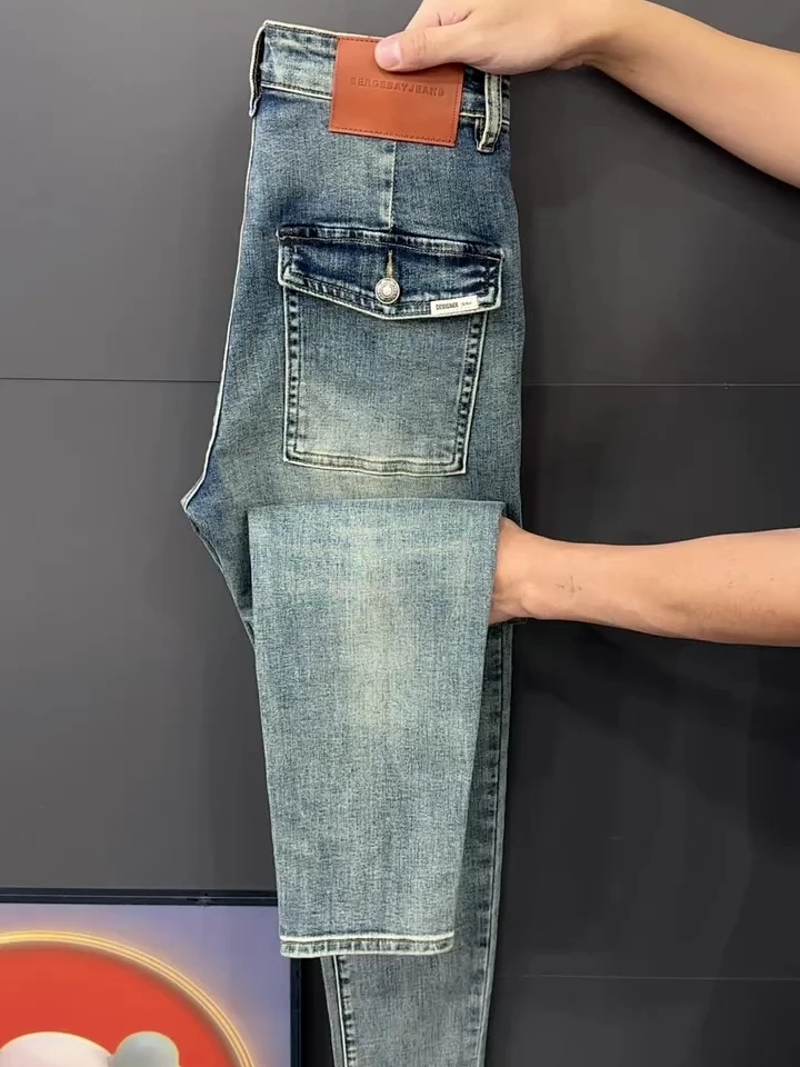 

Spring New Men's Jeans High Quali Busin Casual Faionable Slim Fit mid Waist Waed Denim Cloth Spring Seasonal Wear
