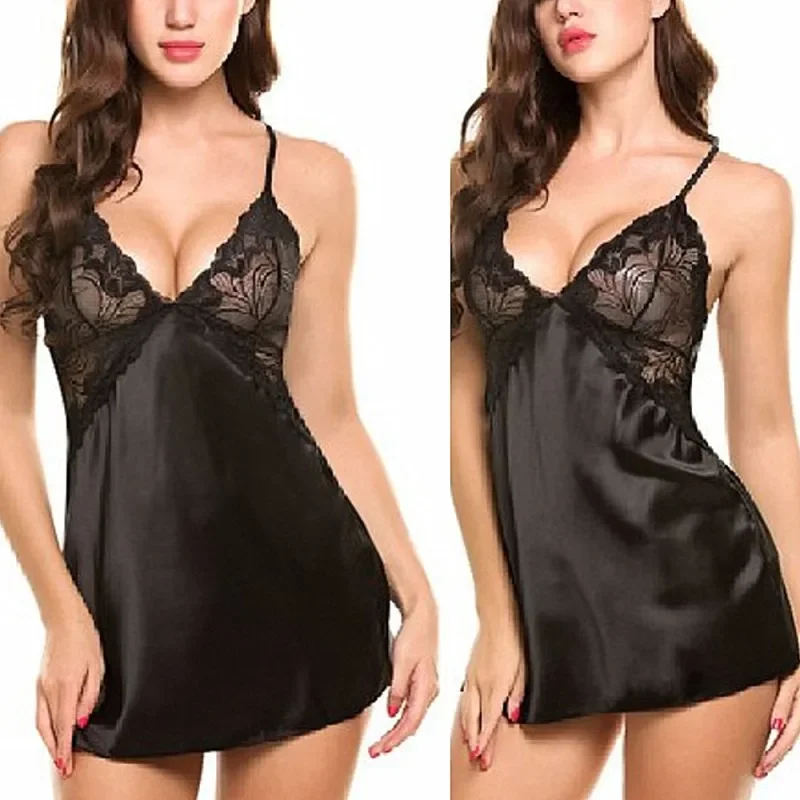 Women Sexy Lingerie Lace Sleepwear Nightdress Straps Deep V Neck Hot Robe Dress Nightie Night Dress