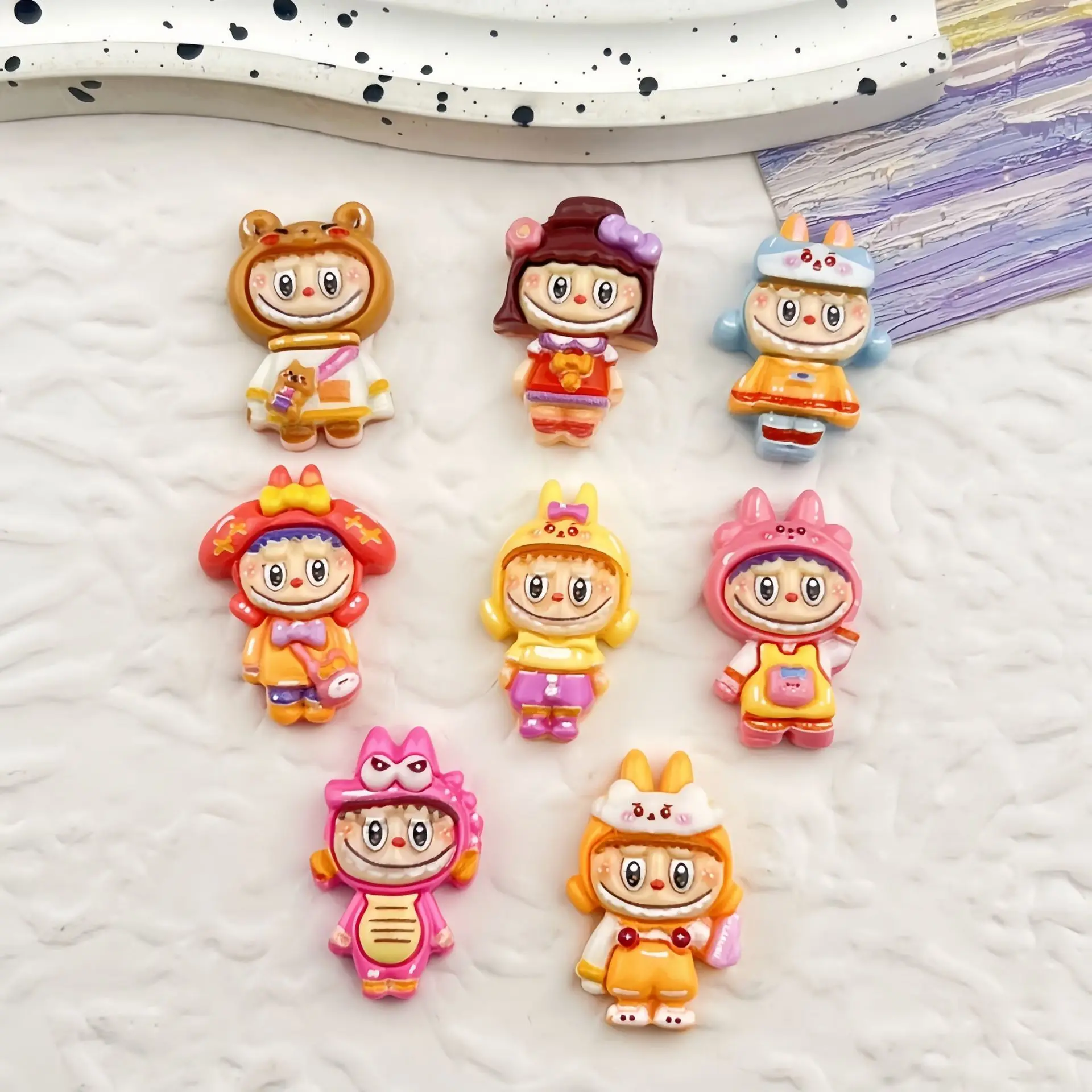 

5pcs Cartoon Freak Labubu DIY Resin Flatback Cabochons Cream Glue Handmade Mobile Phone Case Charms Hairpin Keychain Accessories
