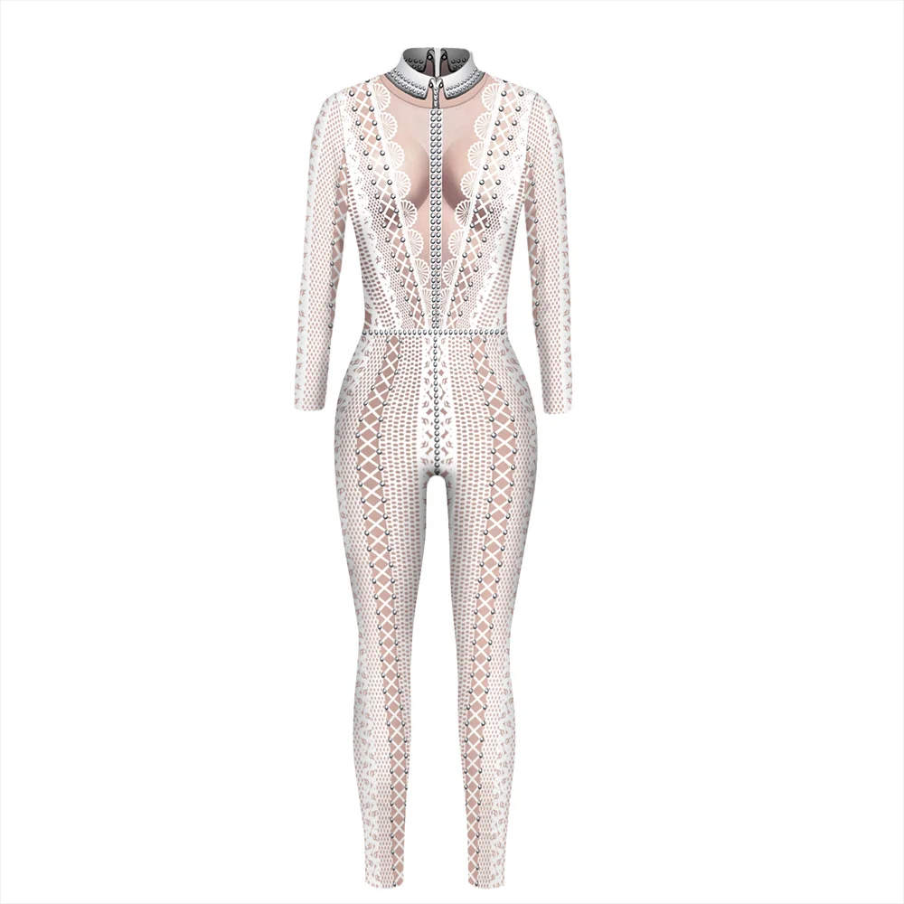 IOOTIANY Damen Sexy Slim Bodysuit Cosplay Karneval Party Zentai Kostüm Glitzer-Muster 3D-Gedruckte Bodysuits – Detail 6