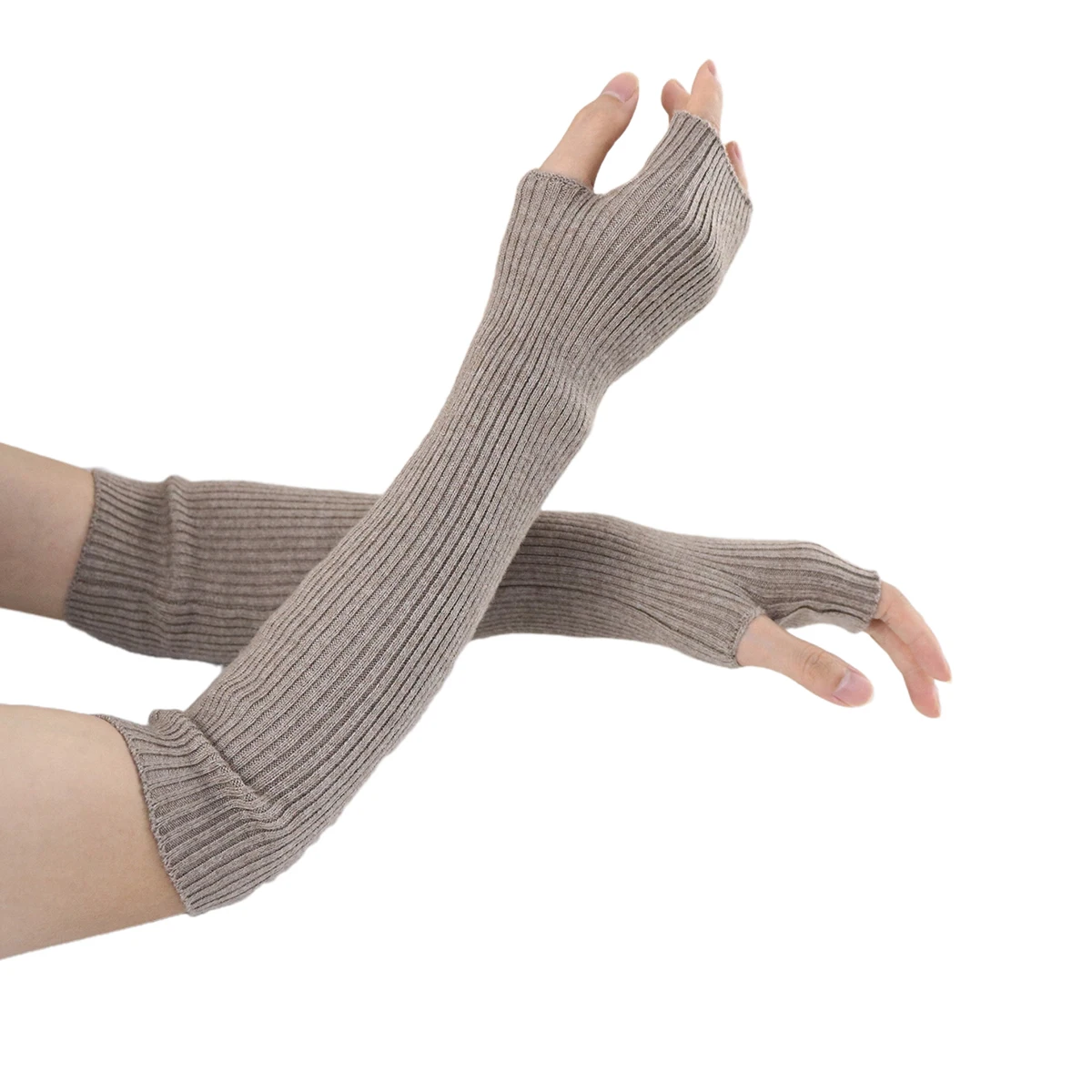 Women Winter Cashmere Long Figerless Glove Knitted Wool y2k Goth Arm Warmer Solid Warm Soft White Punk Mittens Elbow Sleeve 40cm