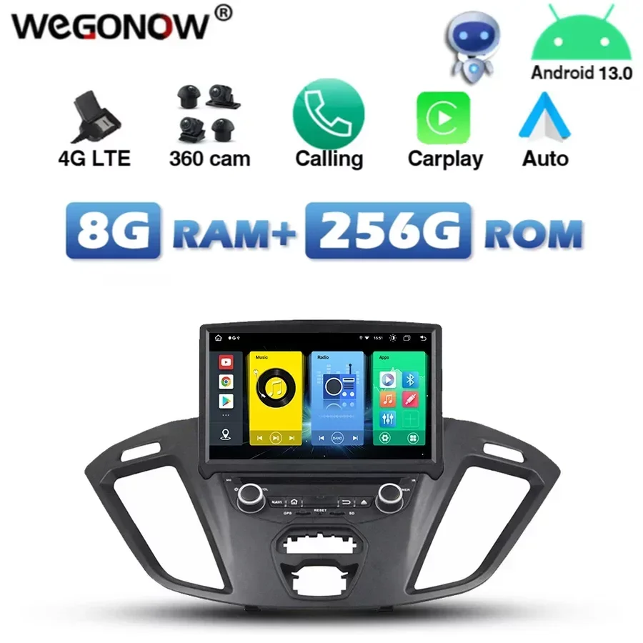 

4G SIM 720P Carplay Авто Android 13,0 8G + 256G автомобильный DVD-плеер GPS карта RDS радио Wifi Bluetooth для Ford Transit Custom 2013 -2018