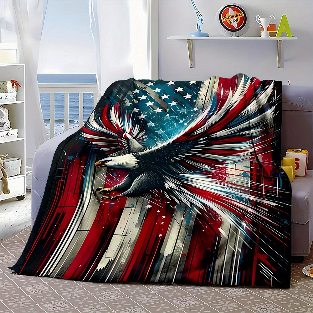 Patriotic American Eagle Throw Blanket Sofa Throw USA Flag Stripes Heavyweight Fleece Decor for Couch Bed Man Cave Gift
